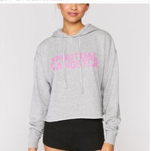 Spiritual Gangster Serena Gray Pink Graphic Crop Hoodie Sweatshirt S